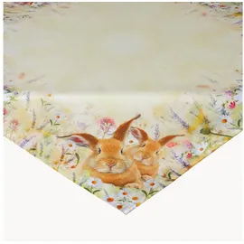 Raebel OHG Tischdecke Druck Osterhasen Wiese 110 x 110 cm Gelb