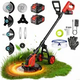 12-Zoll Akku-Rasenmäher, 20.000 U/min Akku Rasentrimmer mit 2 * 3000mAh Akku, Bürstenlosmotor, 4 Klingentypen, 4 IN 1 Rasenkantenschneider mit Rädern für Garden und Rasen