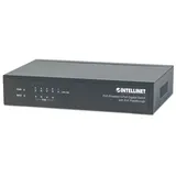 Intellinet Network Solutions INTELLINET 5-Port Switch Power over Ethernet - Gigabit PoE+ Injektor 240V, Passthrough, PoE+ Adapter mit 200m Reichweite, lüfterfrei & leise - Schwarz
