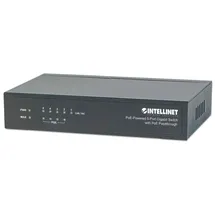 Intellinet Network Solutions INTELLINET 5-Port Switch Power over Ethernet - Gigabit PoE+ Injektor 240V, Passthrough, PoE+ Adapter mit 200m Reichweite, lüfterfrei & leise - Schwarz