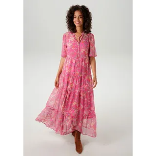 Aniston CASUAL Sommerkleid, mit fantasievollem Blumen- und Paisley-Druck, Gr. 44 - N-Gr, pink-sand-orange-rot-gelb-lavendel-rot-wollweiß-rosa-apricot-zimt, , 77473852-44 N-Gr