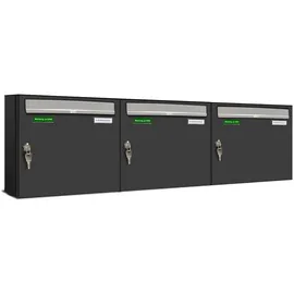 AL Briefkastensysteme Basic 3er Briefkasten RAL 7016 Anthrazit inkl. Zeitungsfach