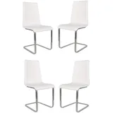 Tommychairs - 4er Set Freischwinger-Stühle BERLIN mit hochfestem rechteckigem Freischwingergestell aus Stahl und Sitzflaeche aus mehrschichtigem Holz gepolstert und mit weissem Kunstleder bezogen