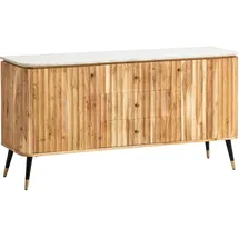 FineBuy Design Sideboard FineBuy 150 cm Massivholz Marmor Türen Schubladen Kommode