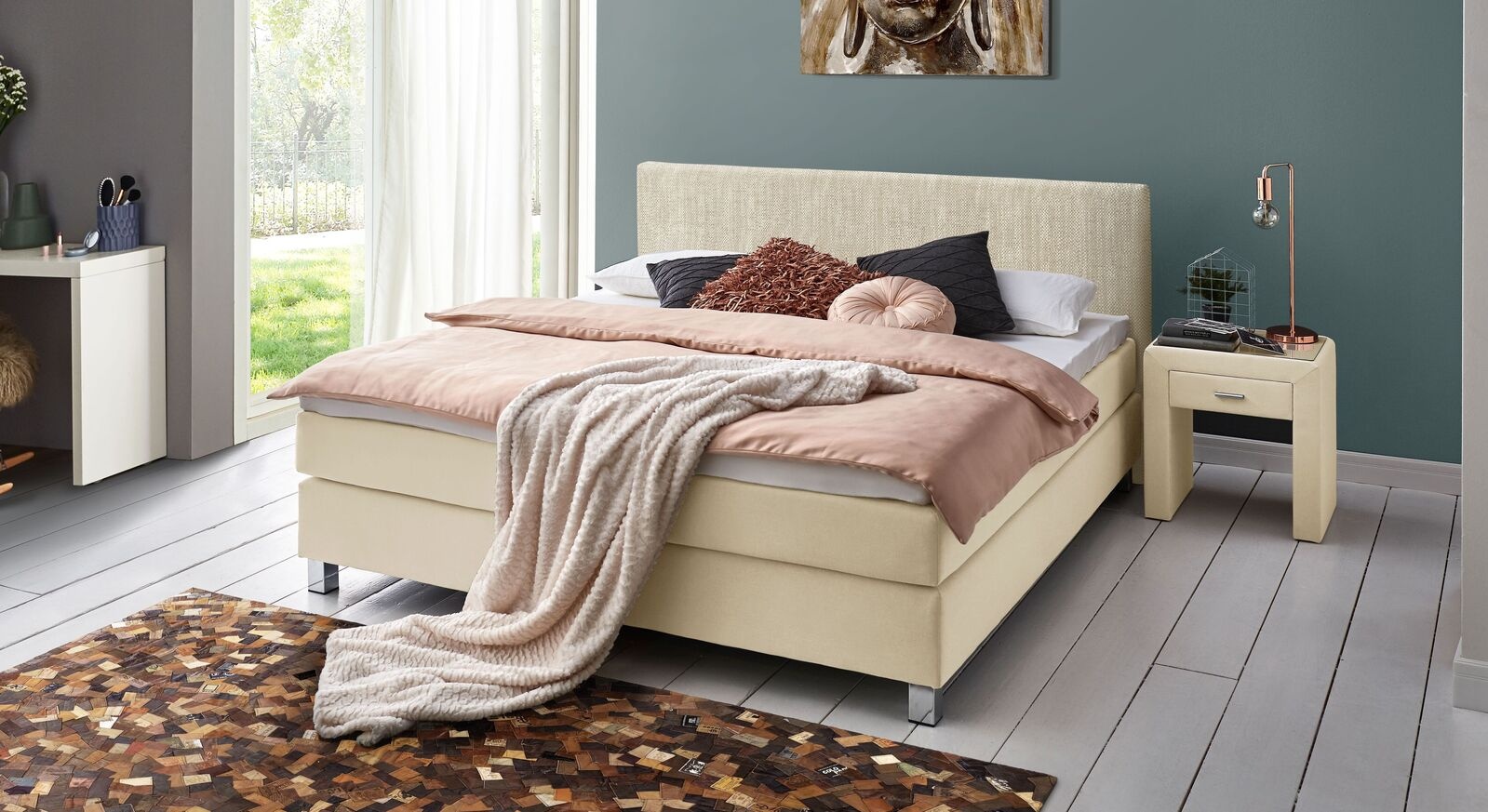 Luxusbett Tiberio - 100x200 cm - creme - Härtegrad H3