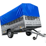 PKW-Anhänger 264x150 UNITRAILER GARDEN 265 KIPP mit Gitteraufsatz, Hochspriegel H-800 und blauer Plane
