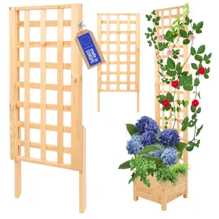 MODO24 Rankgitter aus Holz für Pflanzkübel, Modul zur Blumenkasten, Rankhilfe, Pflanzengitter Scherenspalier für Kletterpflanzen, FSC®-zertifiziertes Kiefernholz, 94x40 cm, Farbe: Natur Unbehandelt