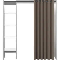 Kleiderschrank TEMAHOME "Tom", weiß (weiß, taupe), H:181cm T:50cm, Melamin, Schränke, ausziehbarer Kleiderschrank, Vorhang und viele Fächer, Höhe 181 cm