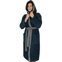 normani Damen Baumwoll-Bademantel mit Frottee, zweifarbig - OEKO-TEX® 100 in Marine/Grau | Gr.: XXL