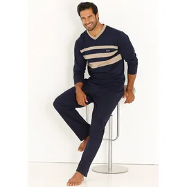 LE JOGGER Pyjama Packung, 2 Stück, 4 tlg. Schlafanzug mit kontrastfarbigen Einsätzen vorn, Gr. 44/46 (S), marine, beige, , 746966-44