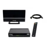 Sky Vision Comag SL65T2 DVBT2 Receiver Bundle mit aktiver DVBT2 Antenne, DVB-T2 Receiver mit Aufnahmefunktion und Dolby Digital Plus Unterstützung, 12V-Netzteil, Ideal für Camping, PVR Ready