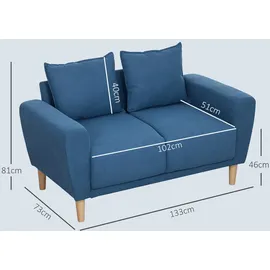 Homcom Zweisitzer Blau Textil, 133x81x73 cm, Wohnzimmer Sofas & Couches, Sofas, 2-Sitzer Sofas
