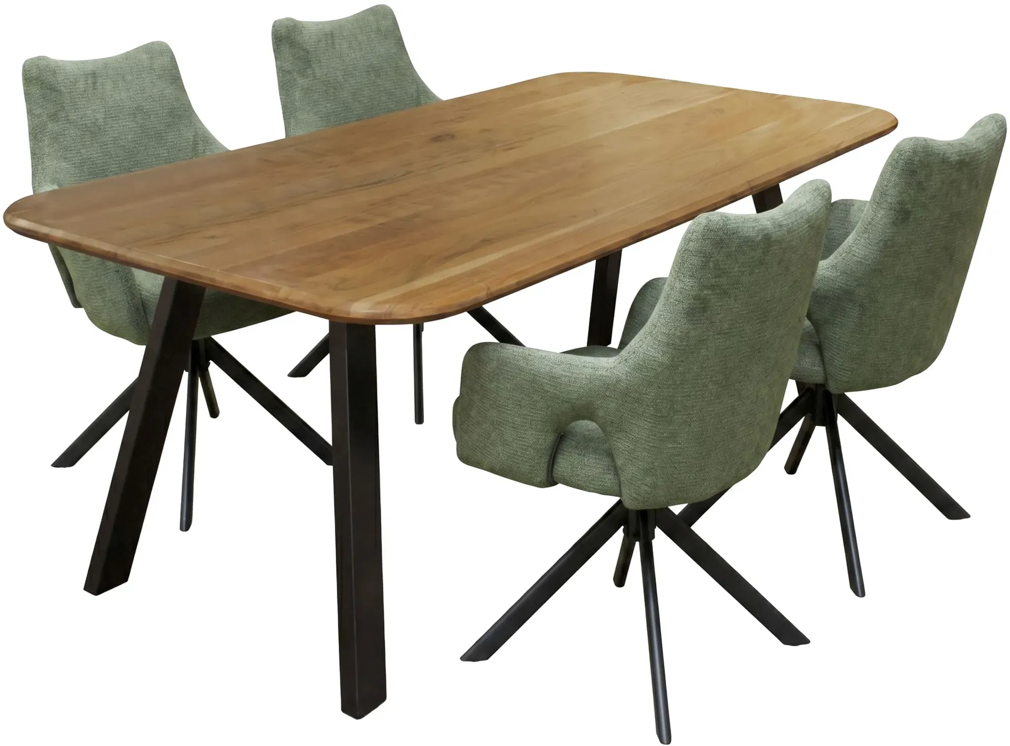 LC Home Essgruppe Livrono 5tlg. Esstisch Akazie Metallgestell 175x90cm + 4 Esszimmerstühle Livrono Grün