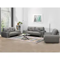 Beautysofa Polstergarnitur Maxime lux, (Sessel + Zweisitzer + Dreisitzer aus Kunstleder, Couchgarnitur im modernes Stil), mit Wellenfedern, mit dekorativen Nähten und bequemer Sitz grau