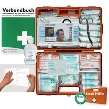 HM Arbeitsmedizin Verbandskoffer/Verbandskasten (G) Typ C - Erste Hilfe nach AKTUELLER DIN 13169 für Betriebe INKL. Verbandbuch + Hygiene-Gel