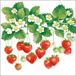 Ambiente 20 Servietten Papier 33x33cm 3-lagig - hochwertige Einweg Papierservietten Erdbeeren & Blüten Motiv Partyservietten Tischdeko Sommerdeko Gartenfest