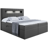 ALTDECOR Boxspringbett mit Matratze(20 cm hoch) und Topper(4 cm hoch), Polsterbett mit Kopfteil, Bettkasten und LED - ORGOL2 - 180x200 - H3/Schwarz...