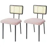 Mendler 2er-Set Esszimmerstuhl HWC-K88, Lehnstuhl Stuhl, Holz Poly-Rattan Metall Bouclé Stoff/Textil rosa