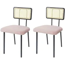 Mendler 2er-Set Esszimmerstuhl HWC-K88, Lehnstuhl Stuhl, Holz Poly-Rattan Metall Bouclé - Stoff/Textil rosa