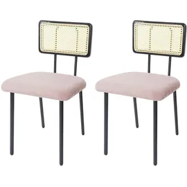 Mendler 2er-Set Esszimmerstuhl HWC-K88, Lehnstuhl Stuhl, Holz Poly-Rattan Metall Bouclé - Stoff/Textil rosa