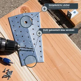 Helpmate – 12 Stück Flachverbinder 60x240 mm – Holzverbinder galvanisch verzinkt & blau passiviert – Verbindungsplatte mit hervorragendem Ko... - Blau