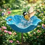 Gartenstecker aus Metall,Futterstation Vögel Handgefertigt Blumenform Vogeltränke Winterfest Insektentränke Bienentränke Gartenfiguren & Gartenstatuen Gartendeko für Draußen (c)