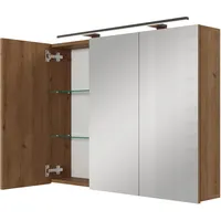 Planetmöbel Spiegelschrank ARIA 100 cm gold eiche mit Leuchte