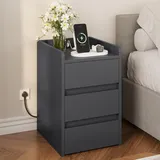 YITAHOME Nachttisch mit 3 Schubladen und Netzteil, Nachtkommode mit Ladestation, 2 USB-Anschlüssen und Steckdosen, wasserfester Beistelltisch für Wohnzimmer und Schlafzimmer, 35 x 40 x 59 cm (Grau)