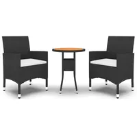 vidaXL 3-tlg. Bistro-Set Poly-Rattan und Massivholz Schwarz
