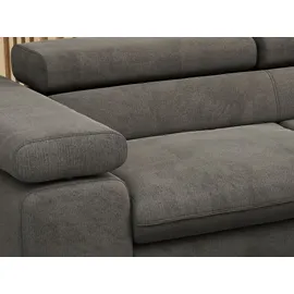 MKS Meble Ecksofa mit Bettkasten, Einstellbare Kopfstützen, Schlaffunktion, Eckcouch L-form - PEDRO L - Velvet - Dunkelgrau - Rechts - Dunkelgrau