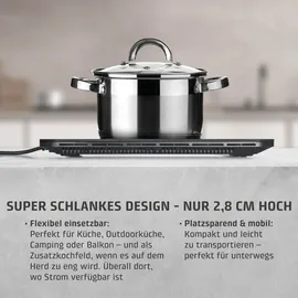 CASO Design CASO ProSlim 2000 - Mobiles Induktionskochfeld, 2000W, 10 Leistungs- & Temperaturstufen, Sensor-Touch, LED-Anzeige, Auto-Topferkennung, Timer, Überhitzungsschutz, Kindersicherung, Schwarz