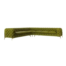 s-style möbel Chesterfield Eckcouch Samt 3-Sitzer Grün