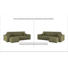 Kaiser Möbel Ecksofa mit schlaffunktion und bettkasten, Sofa L-form, Couch L-form BEST Dicker Cord Olive Links - Olive