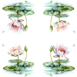 Ti-Flair 20 Servietten Papier 33x33cm 3-lag Einweg Papierservietten mit Seerosen Partyservietten Motivservietten Lunchservietten Weiß Rosa Grün
