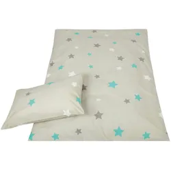 Bestlivings Kinder Bettwäsche 2-tlg ( 100x135cm / 40x60cm ) Bettdecken Set, 100% Baumwolle - Babybettwäsche mit Motiv - Sterne Grau