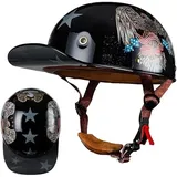 Motorrad Halbschalen Halbhelm Halbschalenhelm Baseballmütze-Helm Baseball Cap Brain-Cap Motorradhelm Mit ECE Cruiser Chopper Scooter Helm Für Bike Cruiser Chopper Moped Scooter, XL =(61〜62CM)