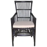 Mid.you Sessel, Schwarz, Holz, Textil, Rattan, massiv, Uni, 55x96x62 cm, inklusive Armlehnen, Wohnzimmer, Sessel, Sonstige Sessel