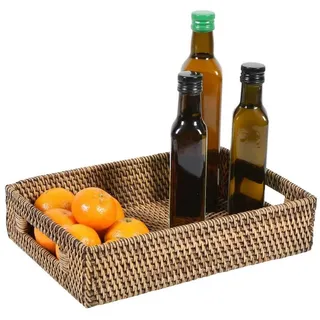 Casa Moro Dekotablett Rattan Serviertablett Lisa Braun rechteckig mit Griffe (Boho Chic Servierplatte), dekoratives Tablett für Getränke, Frühstück, Tee, Service beige