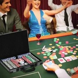 sportnow Pokerkoffer Pokerset, Poker Komplett Set mit 400 Chips, 11,5 Gramm, 2 Kartendecks, 5 Würfeln, Innenfächer, Dealer-Scheibe, Spielmatte, Aluminiumkoffer