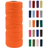 POPOYU Makramee Garn 2 mm x 100 m, Makramee Garn Orange, Makramee Baumwollgarn 2mmx100m, Baumwollkordel Natur, Baumwoll Bastelschnur für Basteln Stricken Boho Deko DIY Handwerk Wandbehang Wohnzimmer