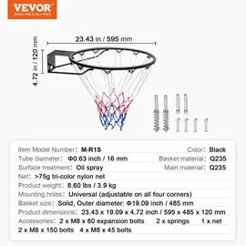 Vevor Basketballkorb Orange 59,5 x 48,5 x 12,0 cm