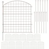 Relaxdays Teichzaun, 12 Zaunelemente, je HxB: 78 x 75 cm, Oberbogen, zum Stecken, Metall, Garten, Pool, Beetzaun, braun