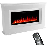 GLOW FIRE Elektrokamin weiß / grau / schwarz RHEA LED Kamin mit Heizung, Elektrischer Kamin mit 3D Feuer mit Heizung, 2 Dekorationen weiß 106 cm
