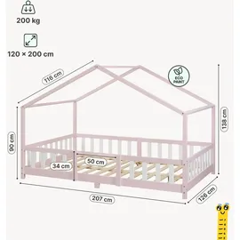 [en.casa] Kinderbett Treviolo 120 x 200 cm Kiefer massiv lackiert Rosa/Weiß