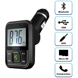 EAXUS Eaxus® FM Transmitter Auto Bluetooth - KFZ Auto Radio Adapter mit USB-Anschluss, microSD, AUX und Freisprecheinrichtung für Handy