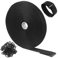 wszjinb 10m x 2cm Klettband mit 50 Schnalle, Freie Schnittlänge Klett Kabelbinder Wiederverschließbar, Kabel Klettbinder Klettverschluss Band Schwarz, 2cm Breit