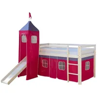 Homestyle4u Hochbett Kinder 90 x 200 cm Kiefer weiß pink
