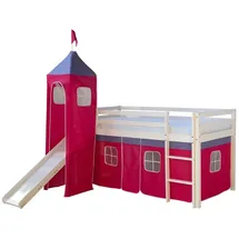Homestyle4u Hochbett Kinder 90 x 200 cm Kiefer weiß pink