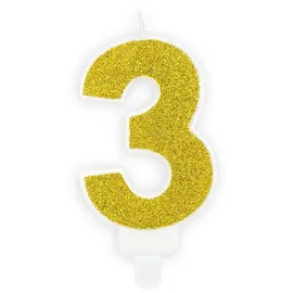 Partydeco Geburtstagskerze Zahl 3 7 cm Gold