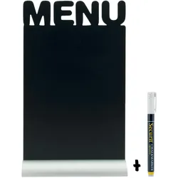 Securit® Silhouette Menü Tisch-Kreidetafel – Mit Kreidemarker – Aluminiumfuß